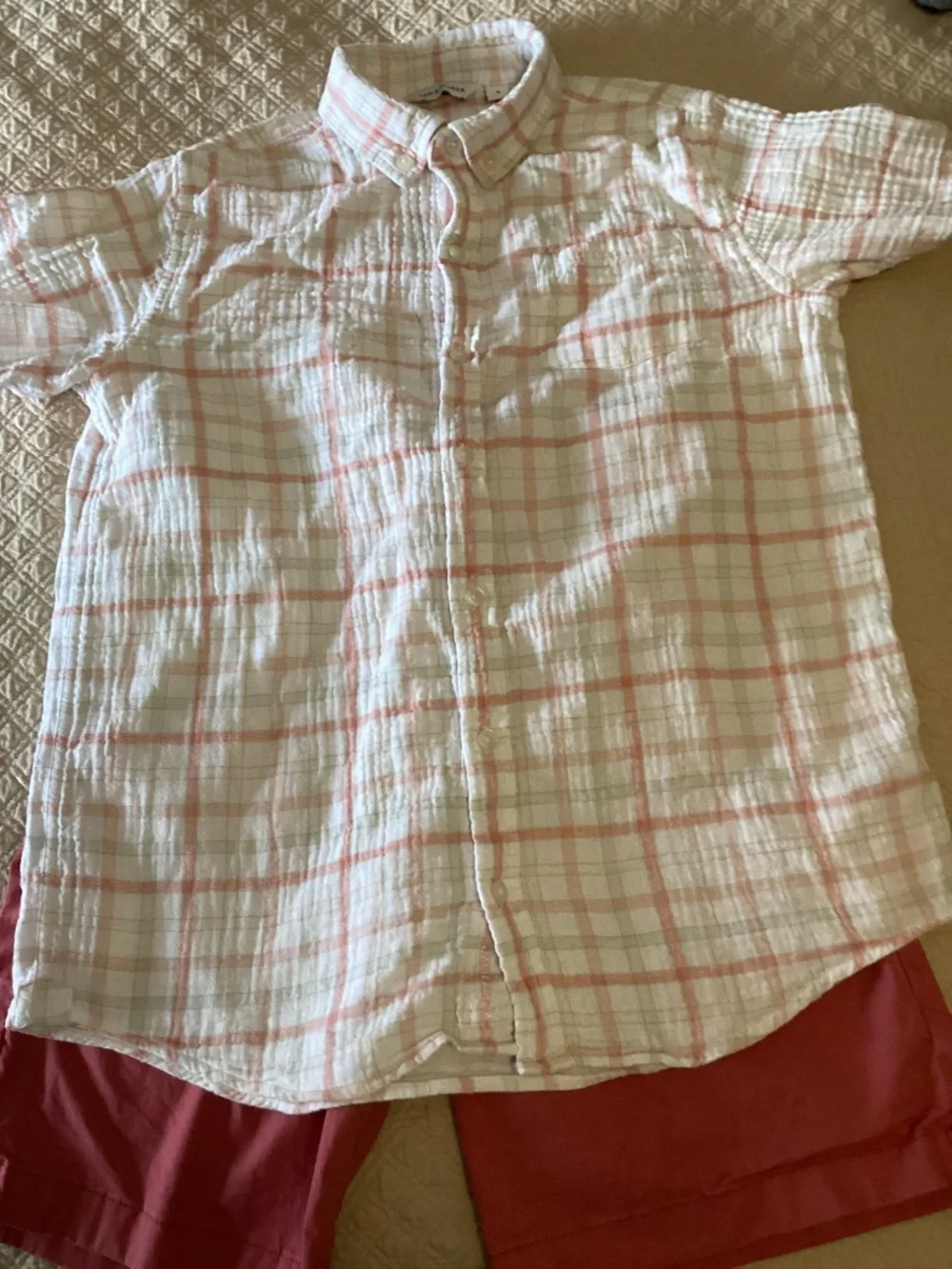 Janie & Jack soft red plaid gauze shirt with Crewcuts  drawstring shorts size 16